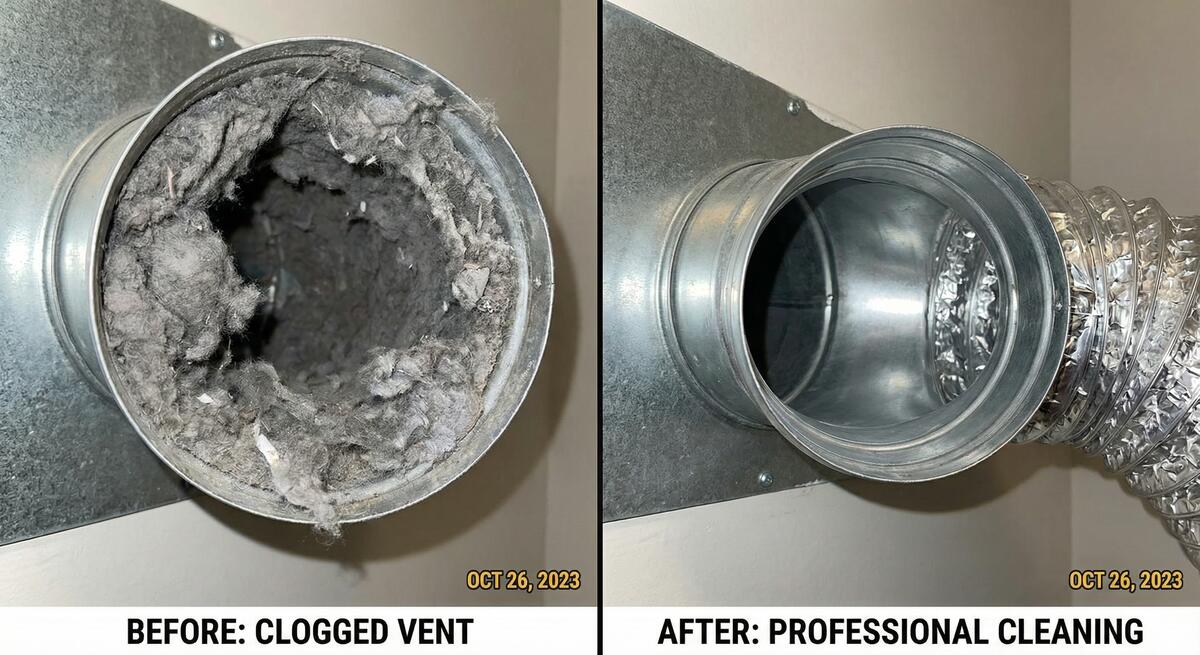 Before and After Dryer Vent Cleaning